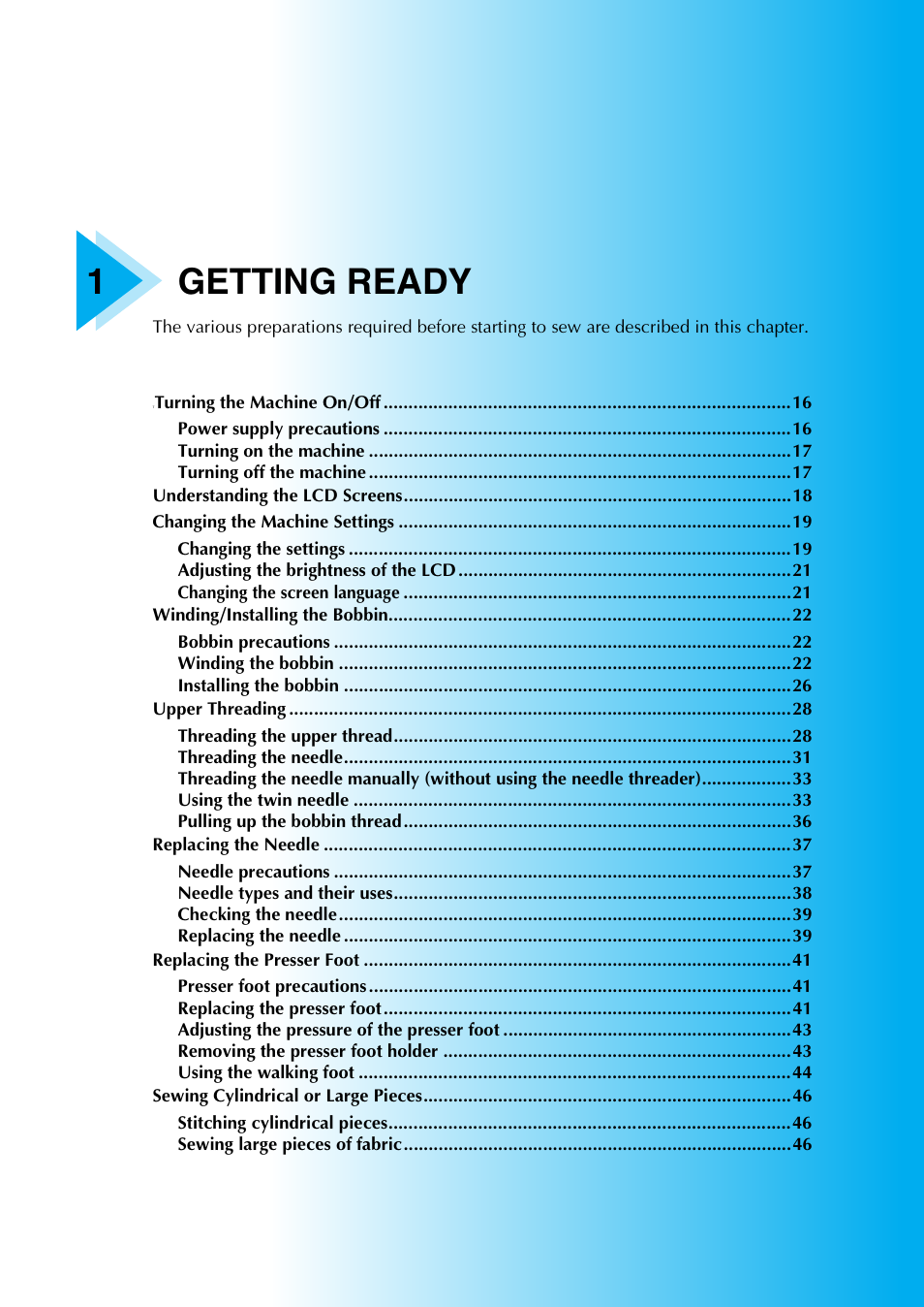 1getting ready | Brother NX-450 User Manual | Page 16 / 155