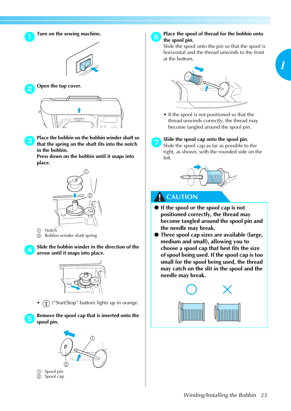 Caution | Brother NX-450 User Manual | Page 24 / 155
