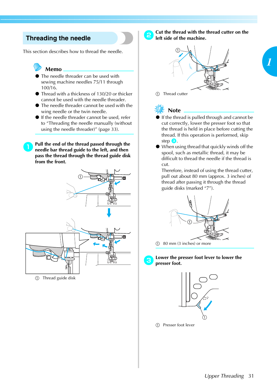 Threading the needle | Brother NX-450 User Manual | Page 32 / 155