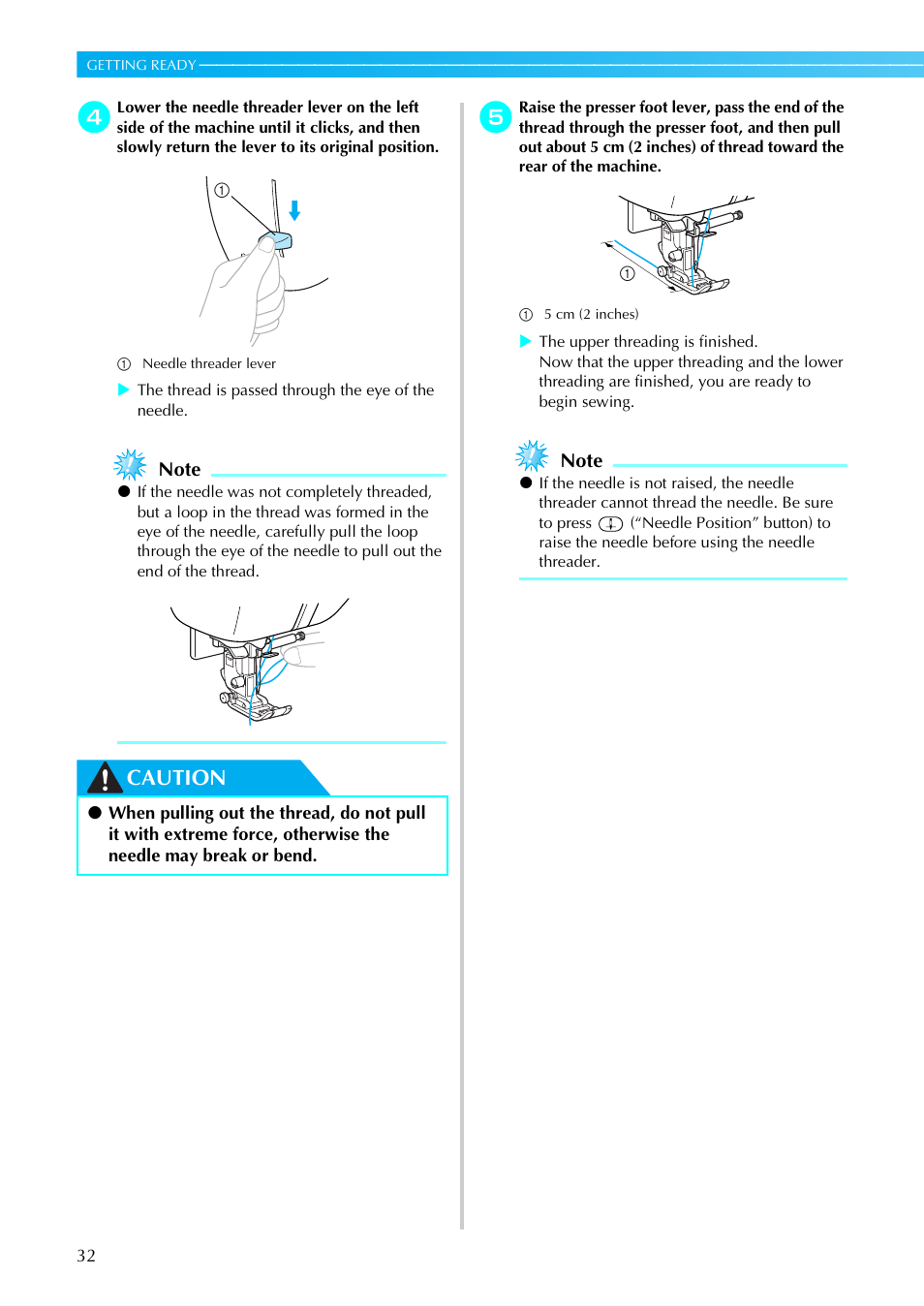 Caution | Brother NX-450 User Manual | Page 33 / 155