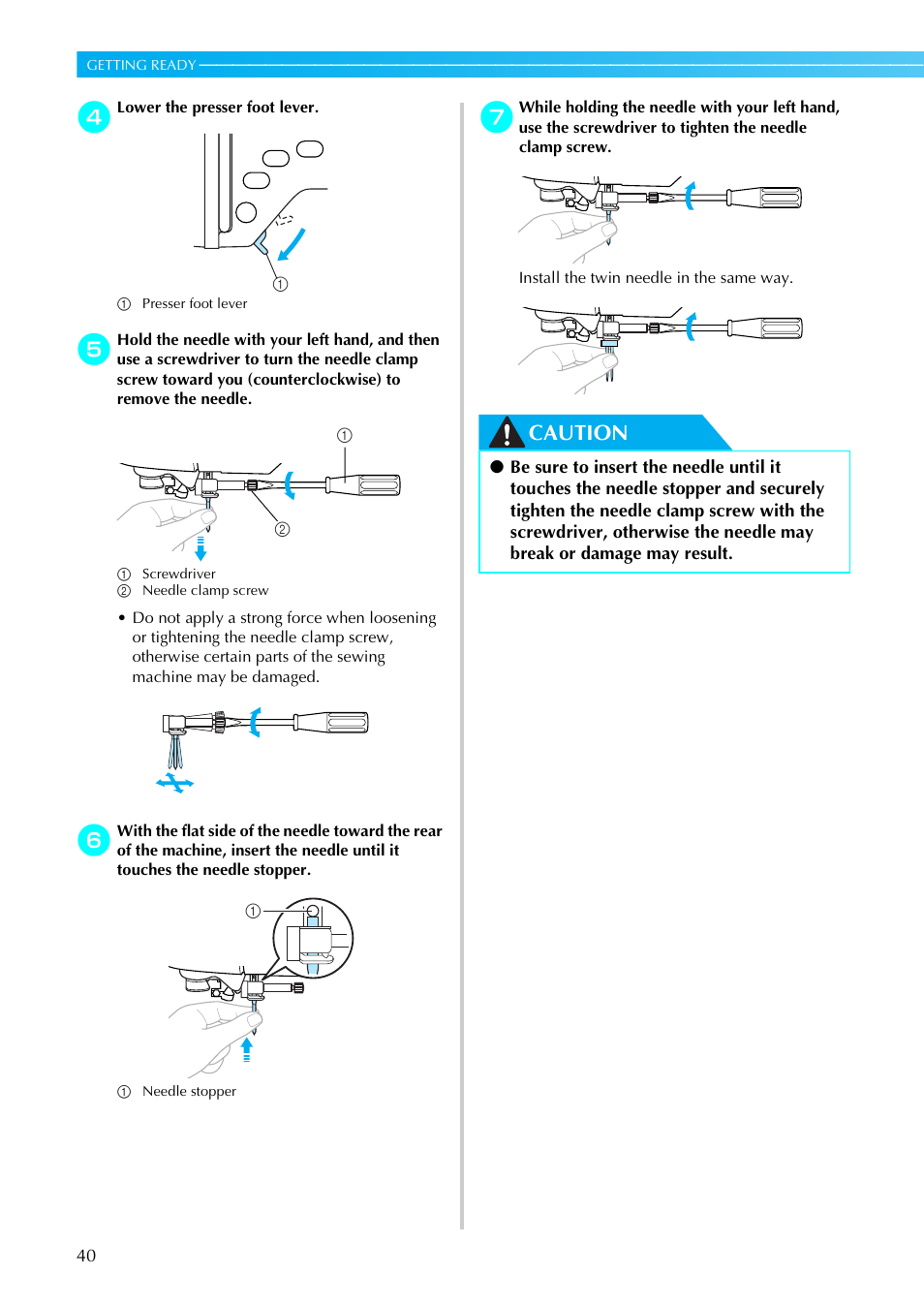 Caution | Brother NX-450 User Manual | Page 41 / 155