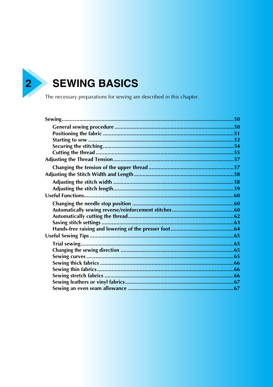 2sewing basics | Brother NX-450 User Manual | Page 50 / 155