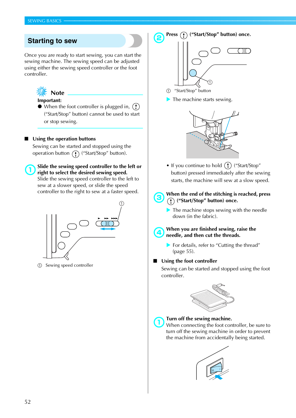Starting to sew | Brother NX-450 User Manual | Page 53 / 155