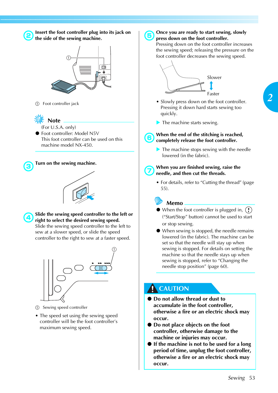 Caution | Brother NX-450 User Manual | Page 54 / 155