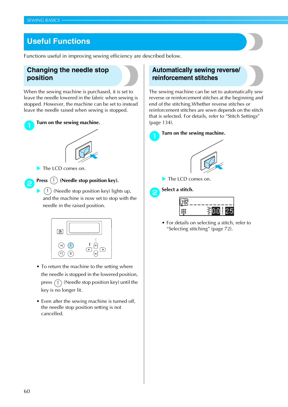 Useful functions, Changing the needle stop position | Brother NX-450 User Manual | Page 61 / 155