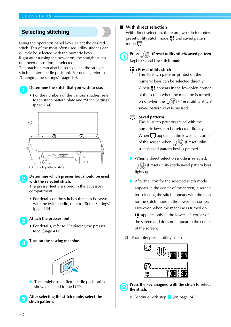 Selecting stitching | Brother NX-450 User Manual | Page 73 / 155