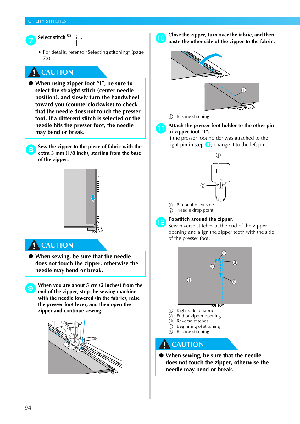 Caution | Brother NX-450 User Manual | Page 95 / 155