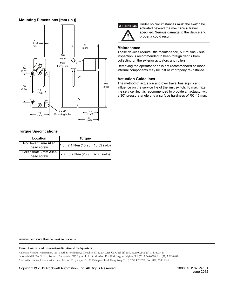 Rockwell Automation 440P-WM3 Metal Rod Lever Installation/Operating Instructions User Manual | Page 2 / 2