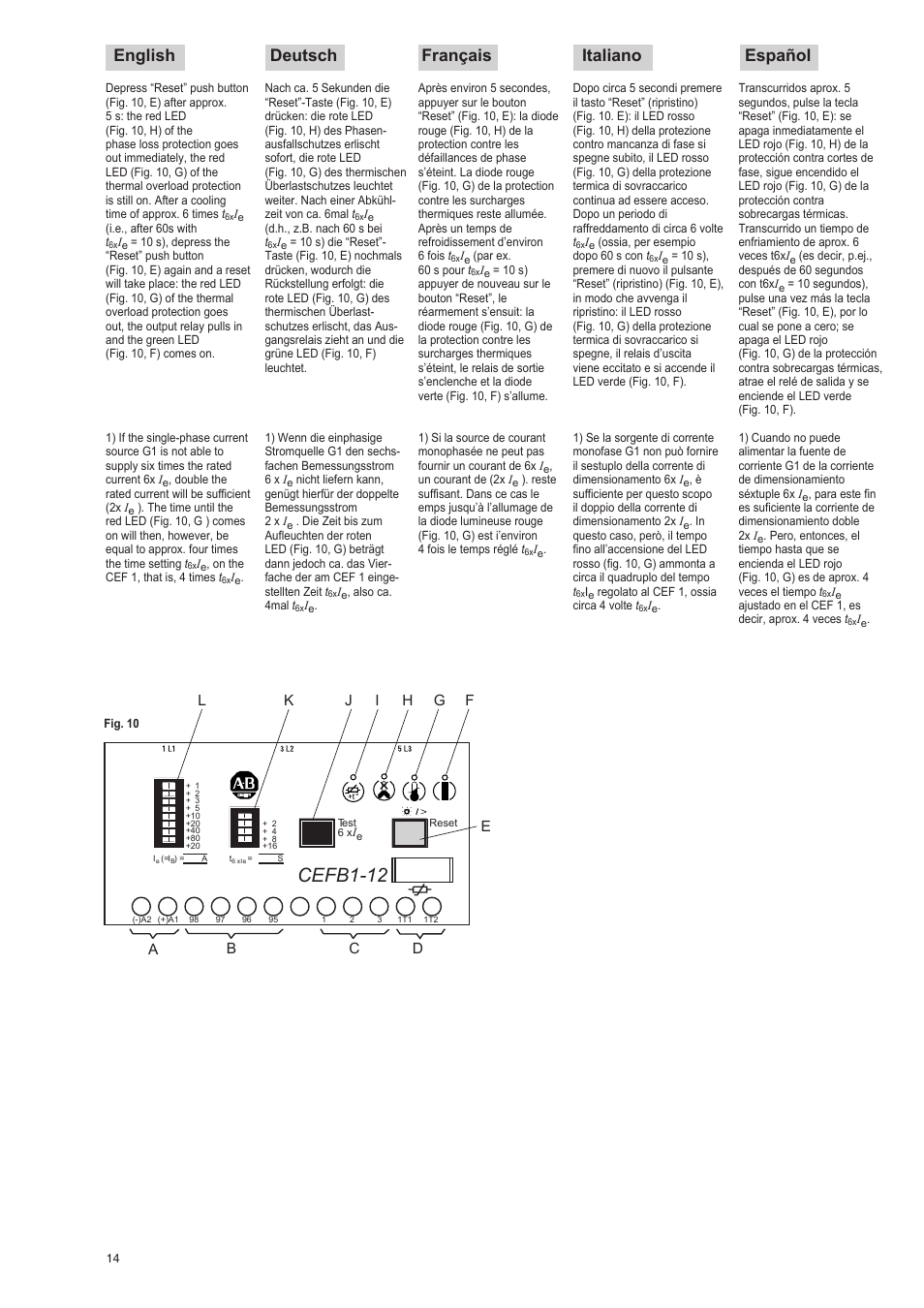 Cefb1-12, English deutsch français italiano español | Rockwell Automation 193-EIMD Electronic Motor Protection Relay User Manual | Page 14 / 16