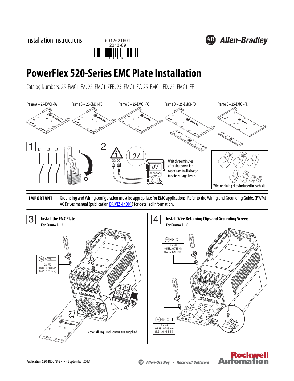 Rockwell Automation 25B PowerFlex 520-Series EMC Plate User Manual | 2 pages