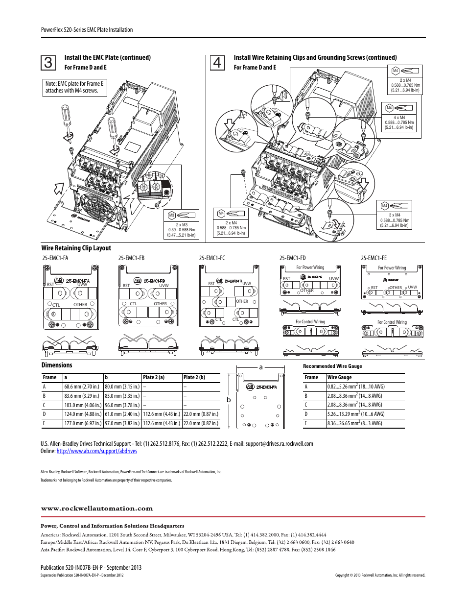 Dimensions | Rockwell Automation 25B PowerFlex 520-Series EMC Plate User Manual | Page 2 / 2