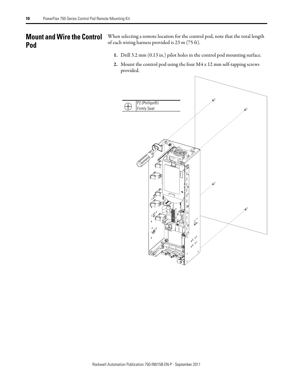 Mount and wire the control pod | Rockwell Automation 21G 750-Series POD Remote Mounting Kit User Manual | Page 10 / 16