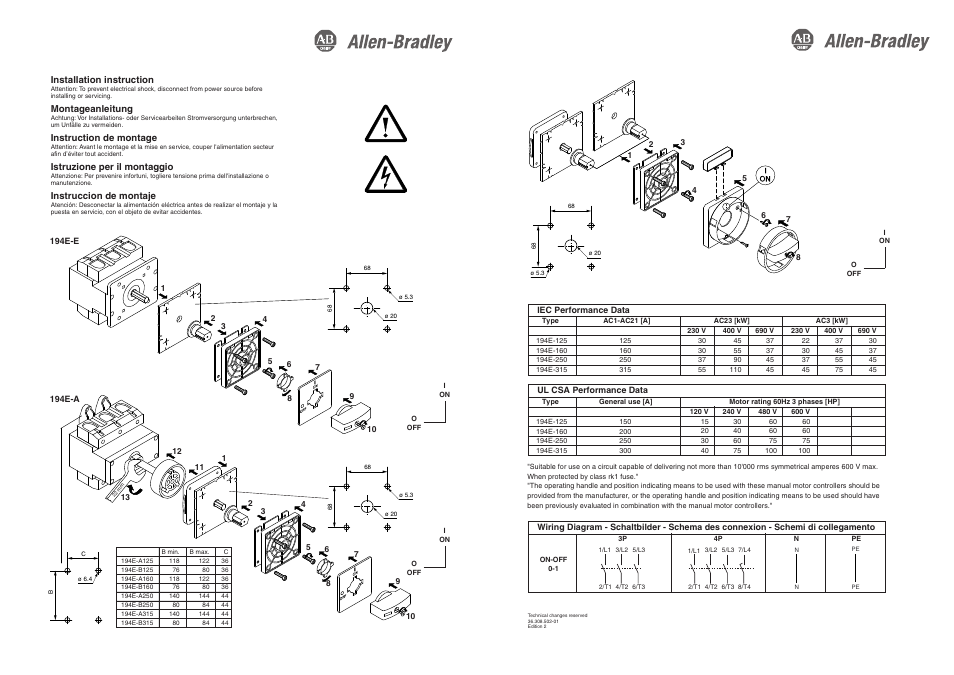 Rockwell Automation 194E Control and Load Switches 125...315 A, 3 Poles User Manual | 1 page