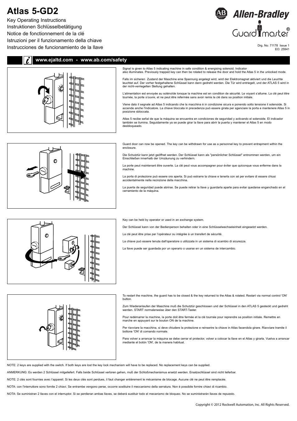 Rockwell Automation Atlas 5-GD2 Key Operating Instructions User Manual | 1 page