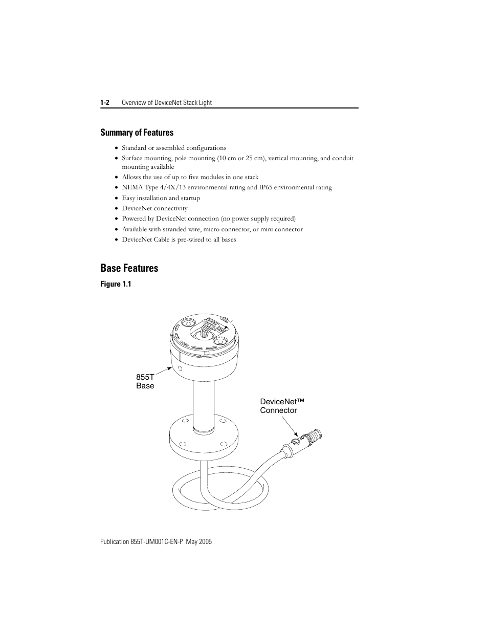 Base features | Rockwell Automation 855T DeviceNet Stack Light User Manual User Manual | Page 10 / 72