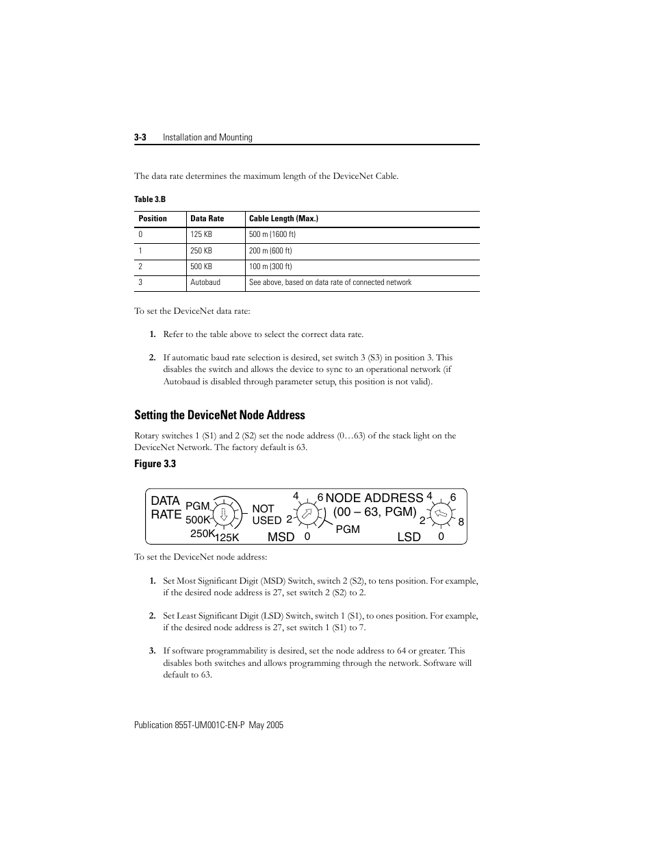 Setting the devicenet node address | Rockwell Automation 855T DeviceNet Stack Light User Manual User Manual | Page 28 / 72