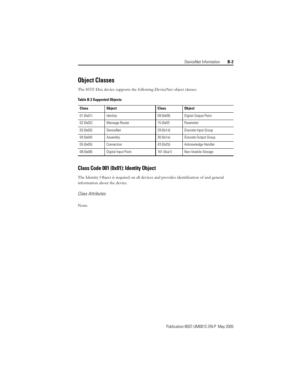 Object classes | Rockwell Automation 855T DeviceNet Stack Light User Manual User Manual | Page 51 / 72