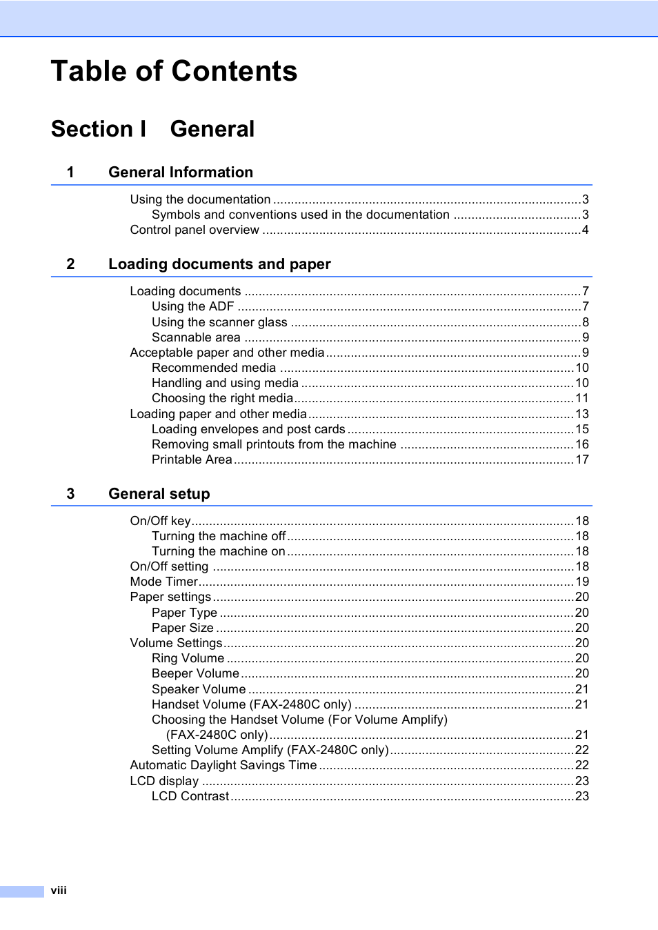 Brother FAX-2480C User Manual | Page 10 / 164