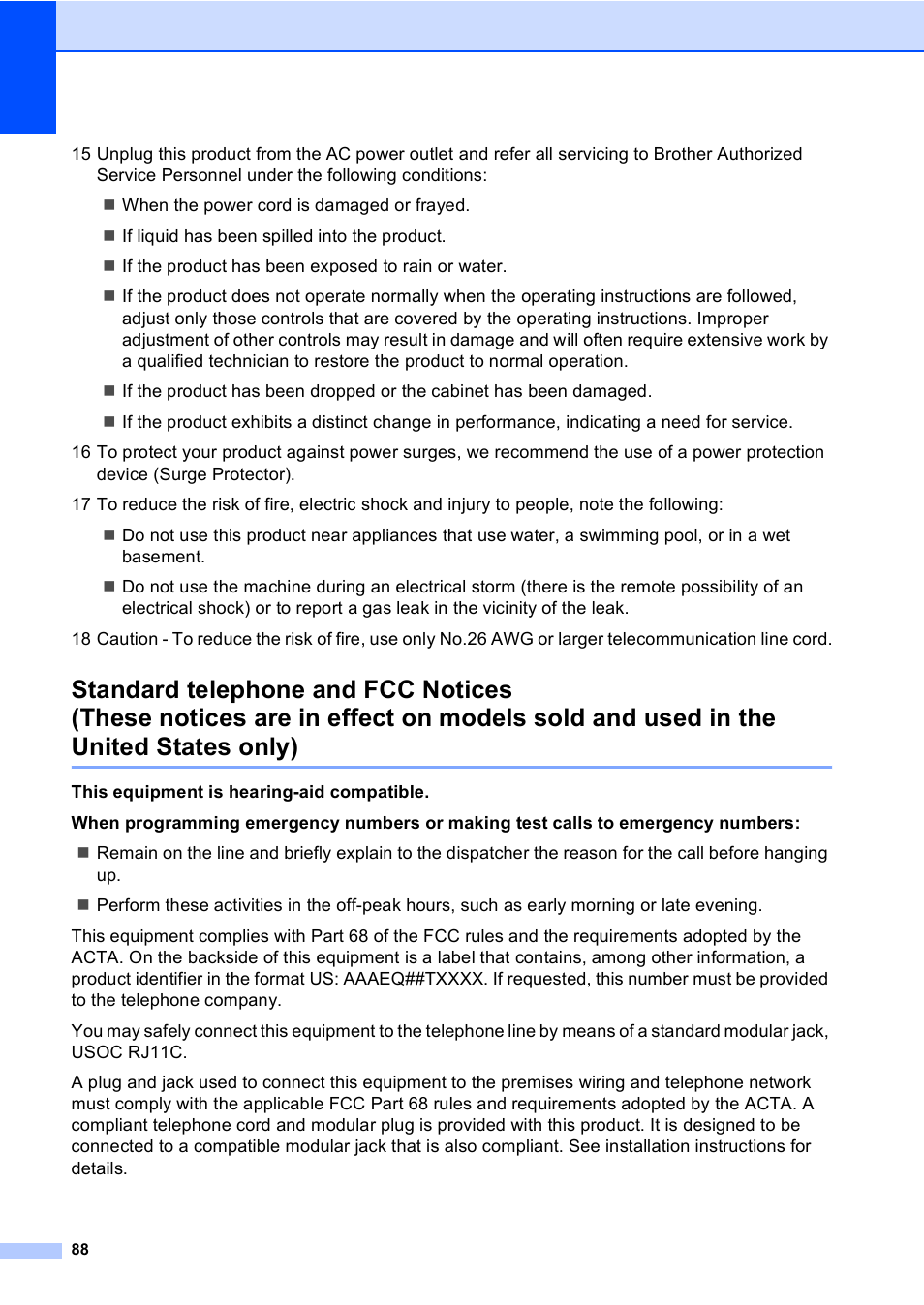 Standard telephone and fcc notices | Brother FAX-2480C User Manual | Page 104 / 164