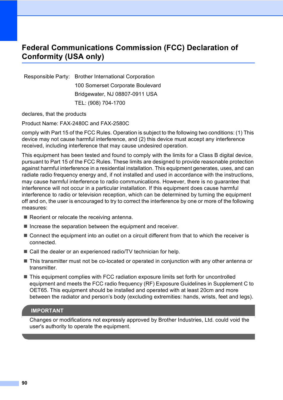 Usa only) | Brother FAX-2480C User Manual | Page 106 / 164