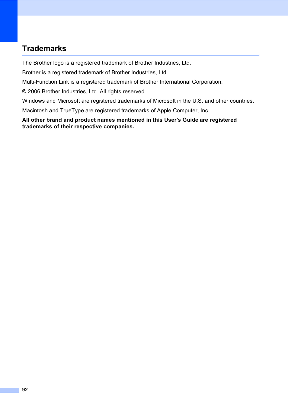 Trademarks | Brother FAX-2480C User Manual | Page 108 / 164