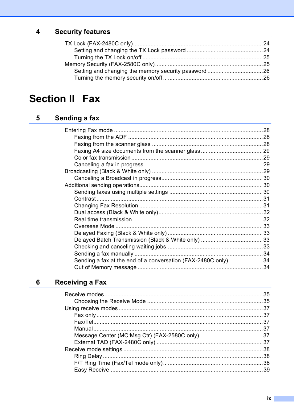 Brother FAX-2480C User Manual | Page 11 / 164