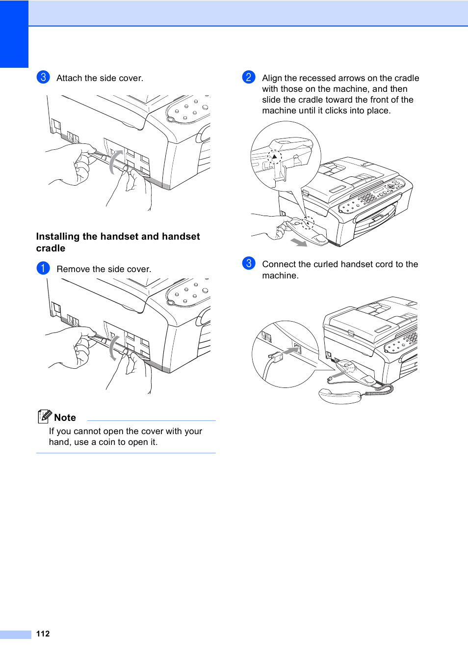 Installing the handset and handset cradle | Brother FAX-2480C User Manual | Page 128 / 164