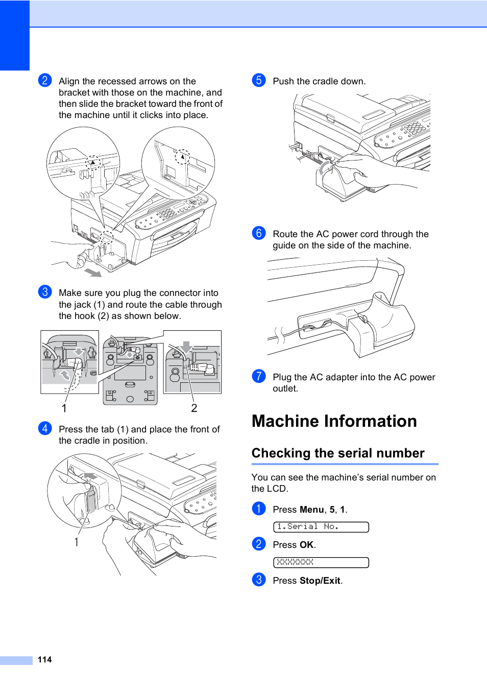 Machine information, Checking the serial number | Brother FAX-2480C User Manual | Page 130 / 164