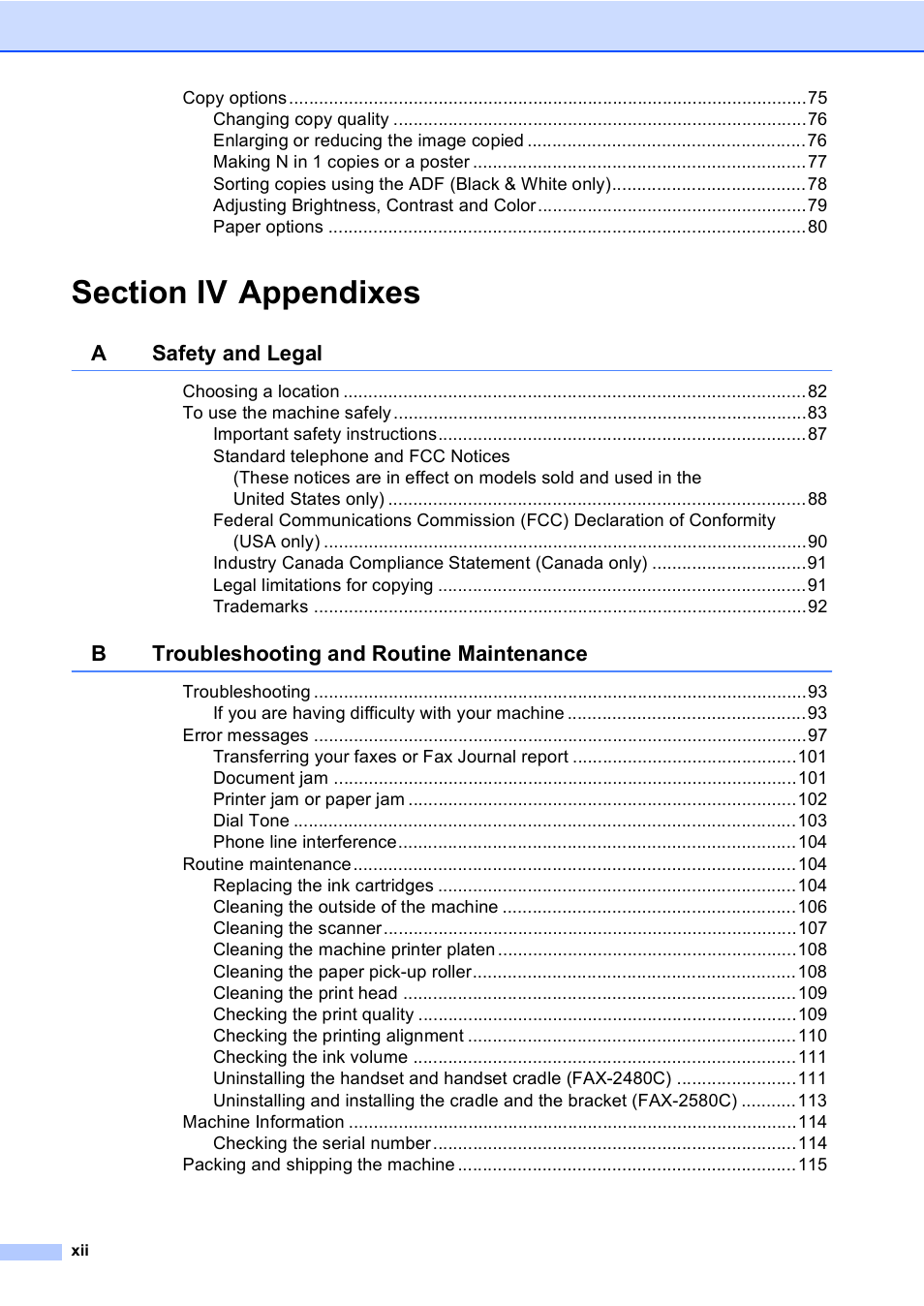 Brother FAX-2480C User Manual | Page 14 / 164