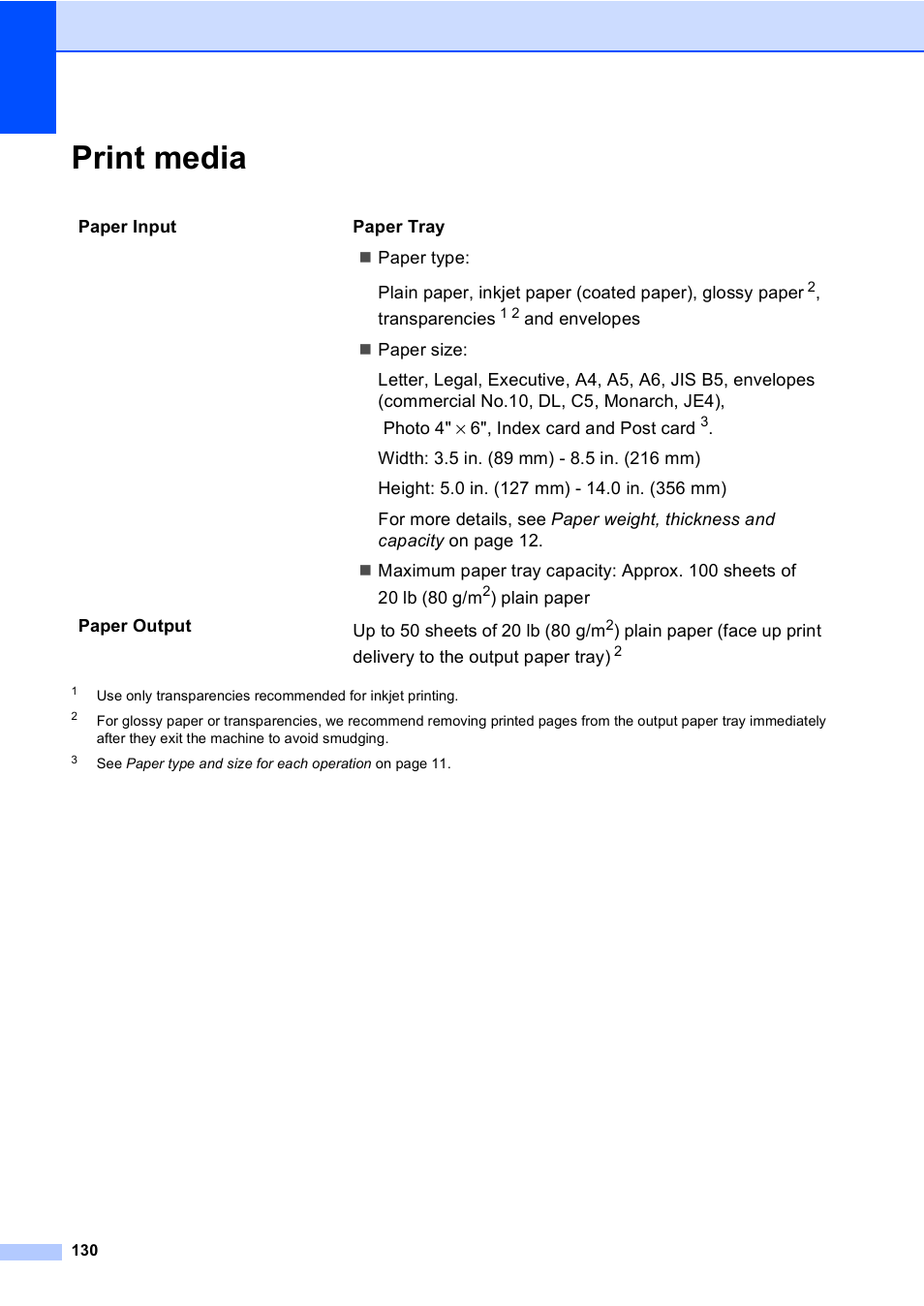 Print media | Brother FAX-2480C User Manual | Page 146 / 164