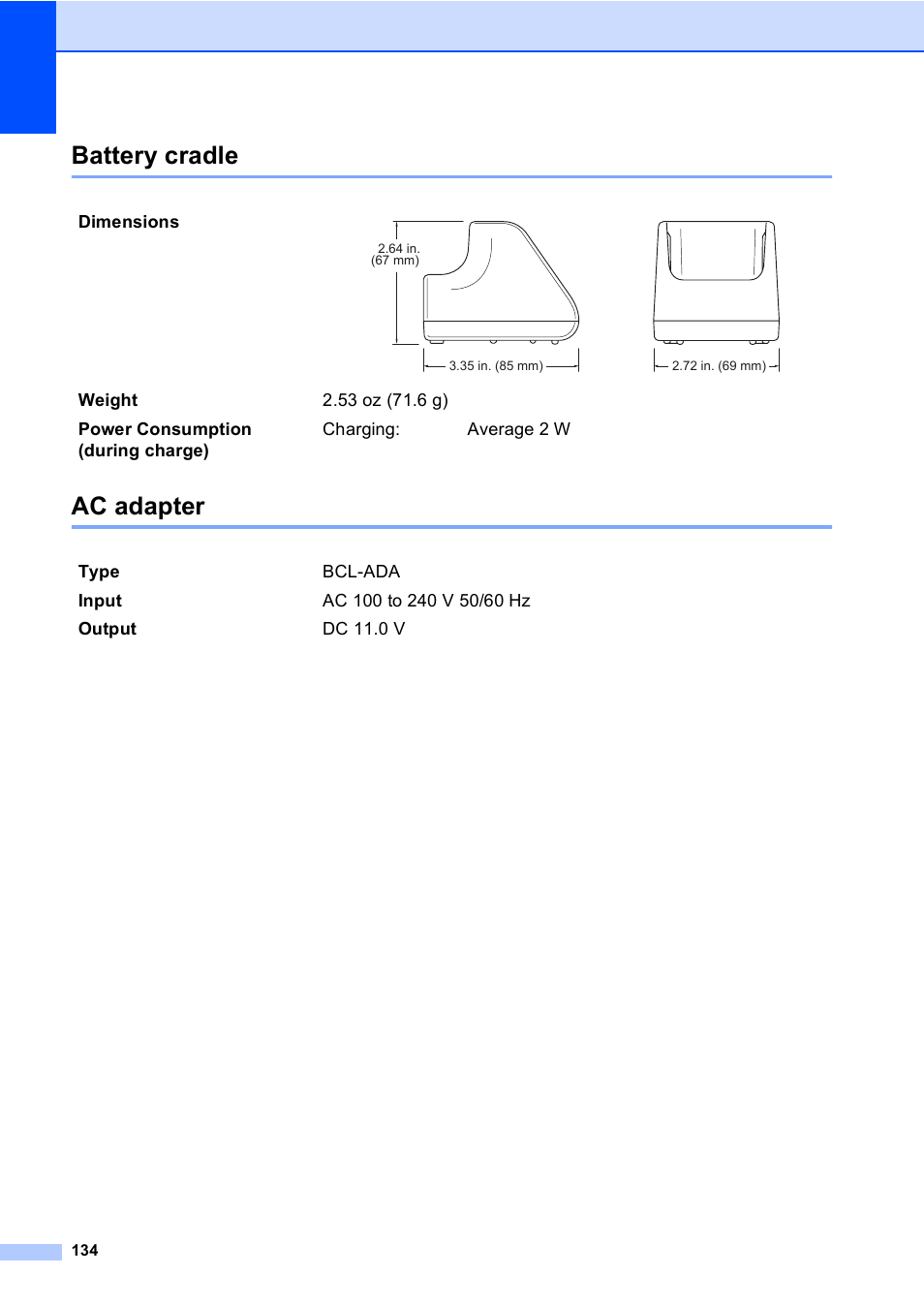 Battery cradle, Ac adapter, Battery cradle ac adapter | Brother FAX-2480C User Manual | Page 150 / 164