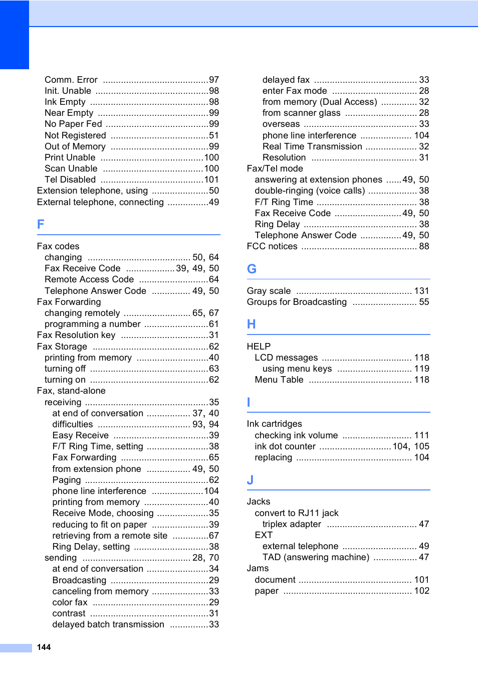 Brother FAX-2480C User Manual | Page 160 / 164