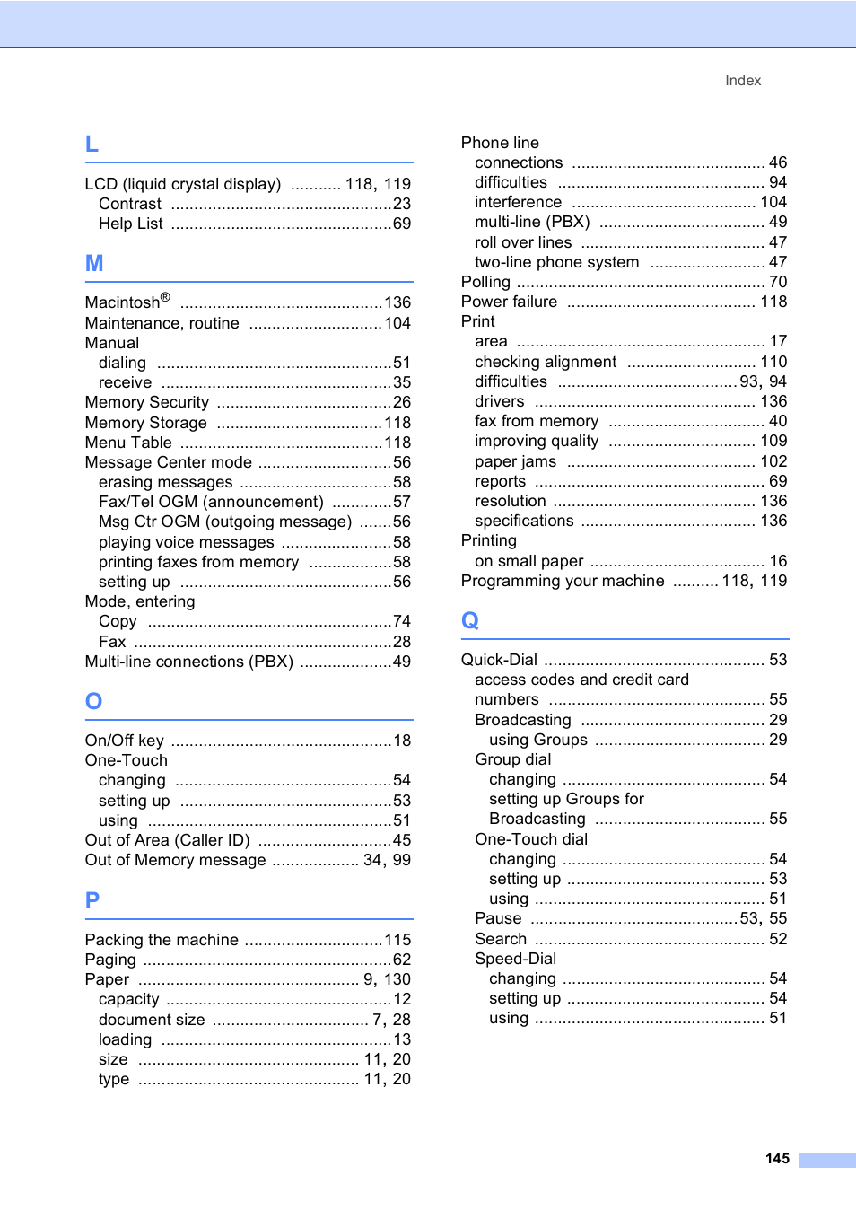 Brother FAX-2480C User Manual | Page 161 / 164