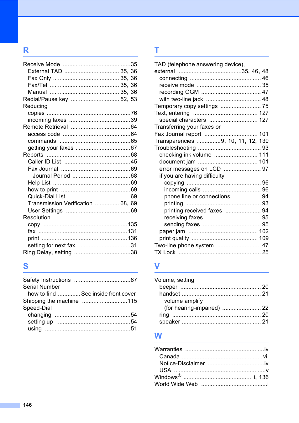 Brother FAX-2480C User Manual | Page 162 / 164