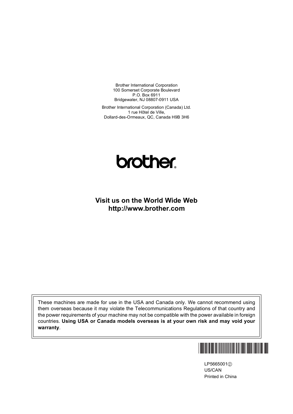 Brother us/can | Brother FAX-2480C User Manual | Page 164 / 164