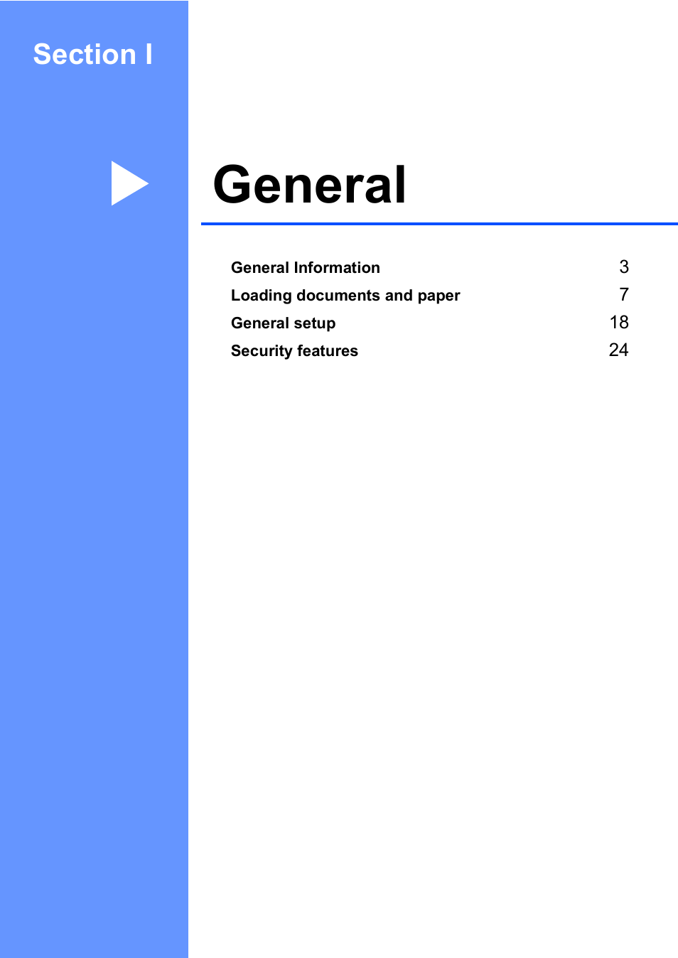Section i:general, Section i general, General | Brother FAX-2480C User Manual | Page 17 / 164