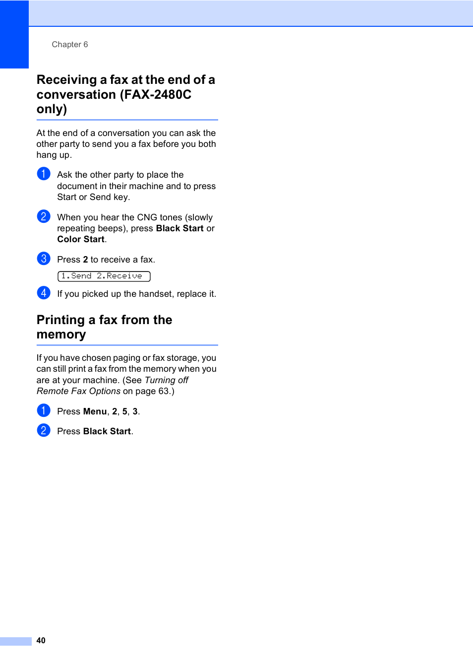 Printing a fax from the memory | Brother FAX-2480C User Manual | Page 56 / 164