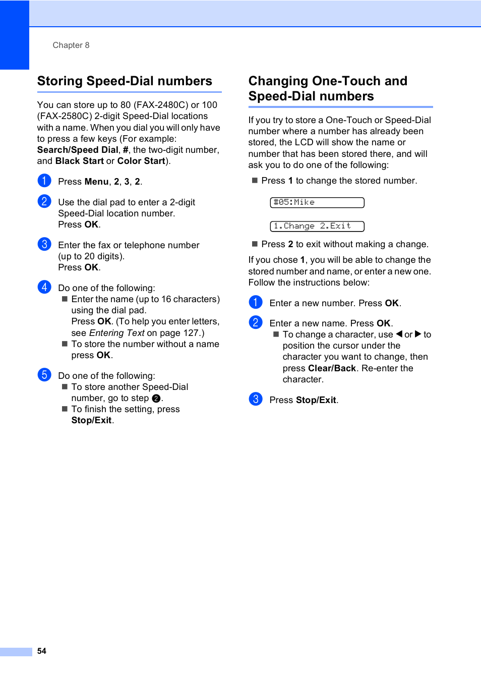 Storing speed-dial numbers, Changing one-touch and speed-dial numbers | Brother FAX-2480C User Manual | Page 70 / 164