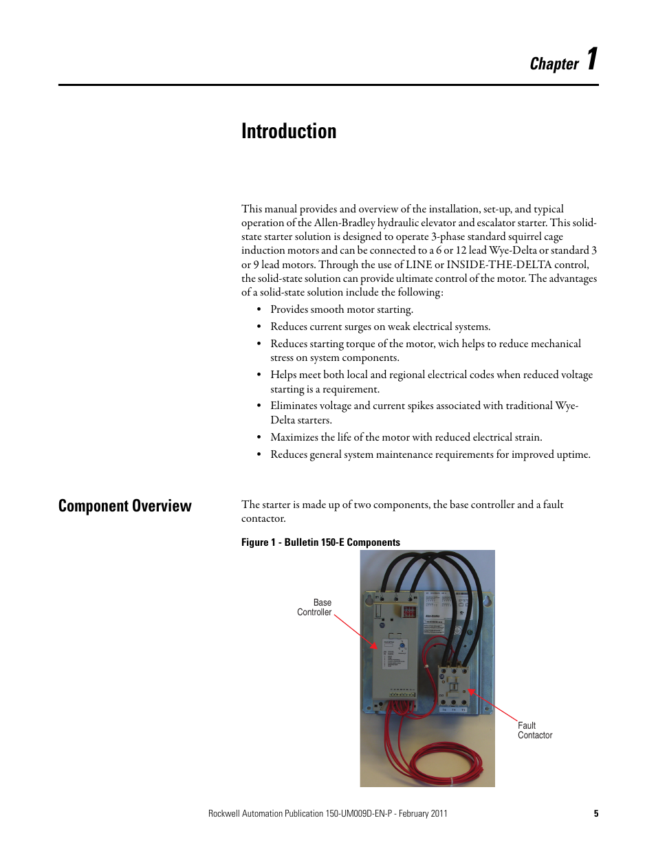Chapter 1, Introduction, Component overview | Figure 1 - bulletin 150-e components, Chapter | Rockwell Automation 150-E SMC Elevator Users Manual User Manual | Page 5 / 32