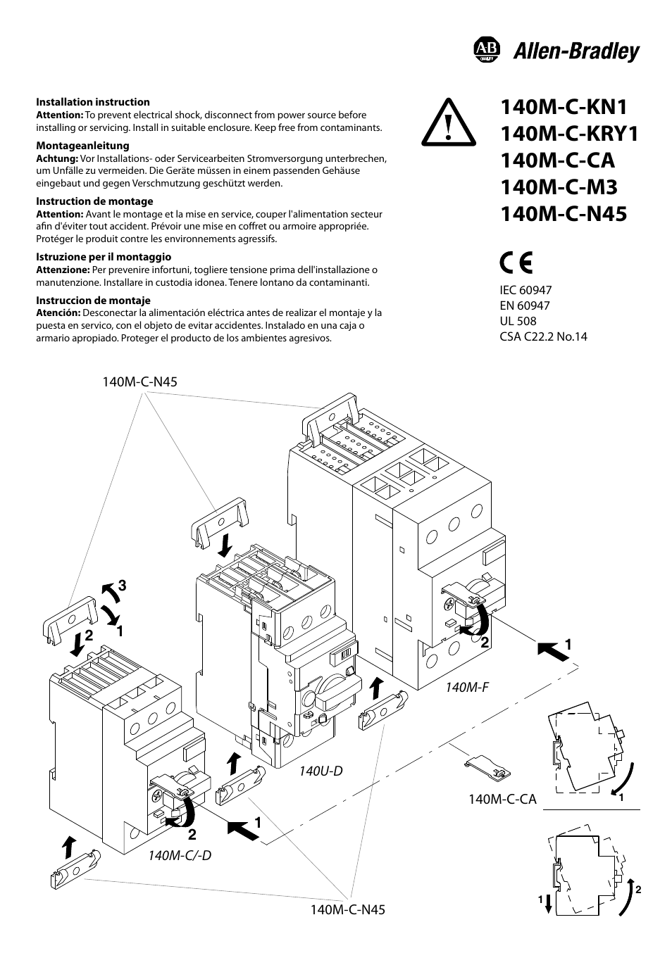 Rockwell Automation 140M-C-M3 Lockable Twist Knob, Locking Tag, Screw Adapter for 140M MPCB User Manual | 2 pages
