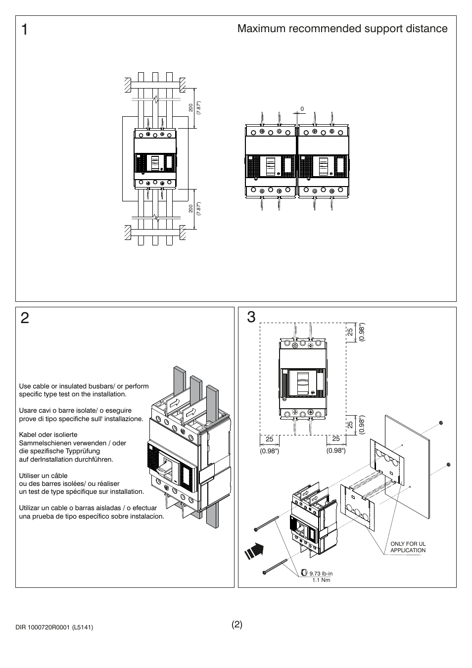 Maximum recommended support distance | Rockwell Automation 140G-Ix Installation Instruction User Manual | Page 2 / 3