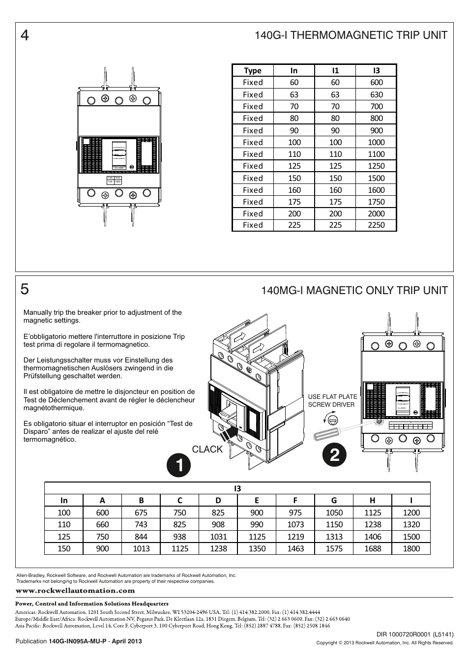 140mg-i magnetic only trip unit, 140g-i thermomagnetic trip unit, Clack | Rockwell Automation 140G-Ix Installation Instruction User Manual | Page 3 / 3