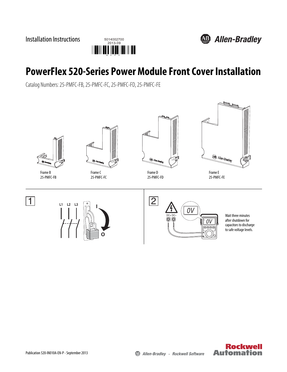 Rockwell Automation 25B PowerFlex 520-Series Power Module Front Cover User Manual | 2 pages
