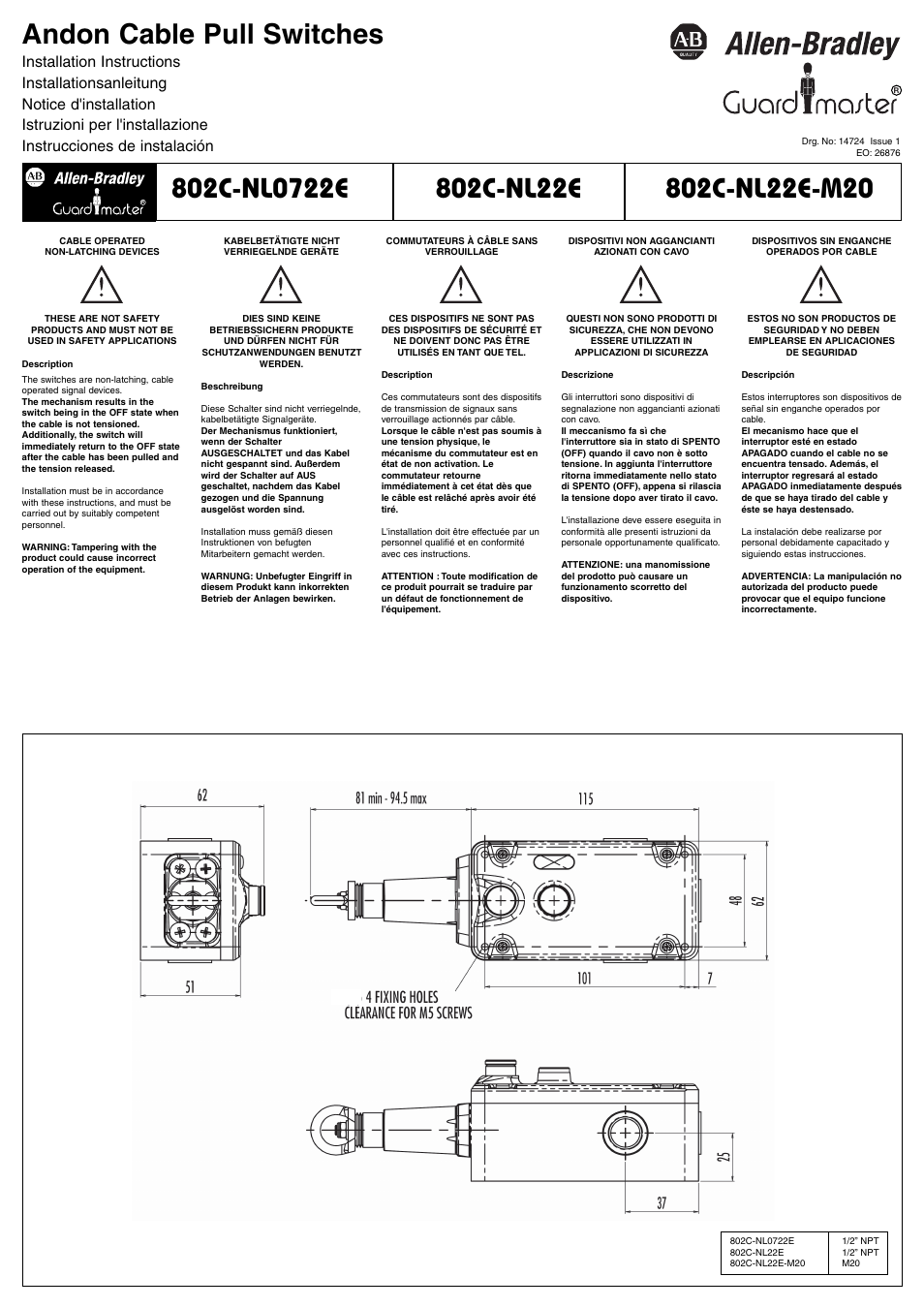 Rockwell Automation ANDON Cable Pull Switches User Manual | 4 pages
