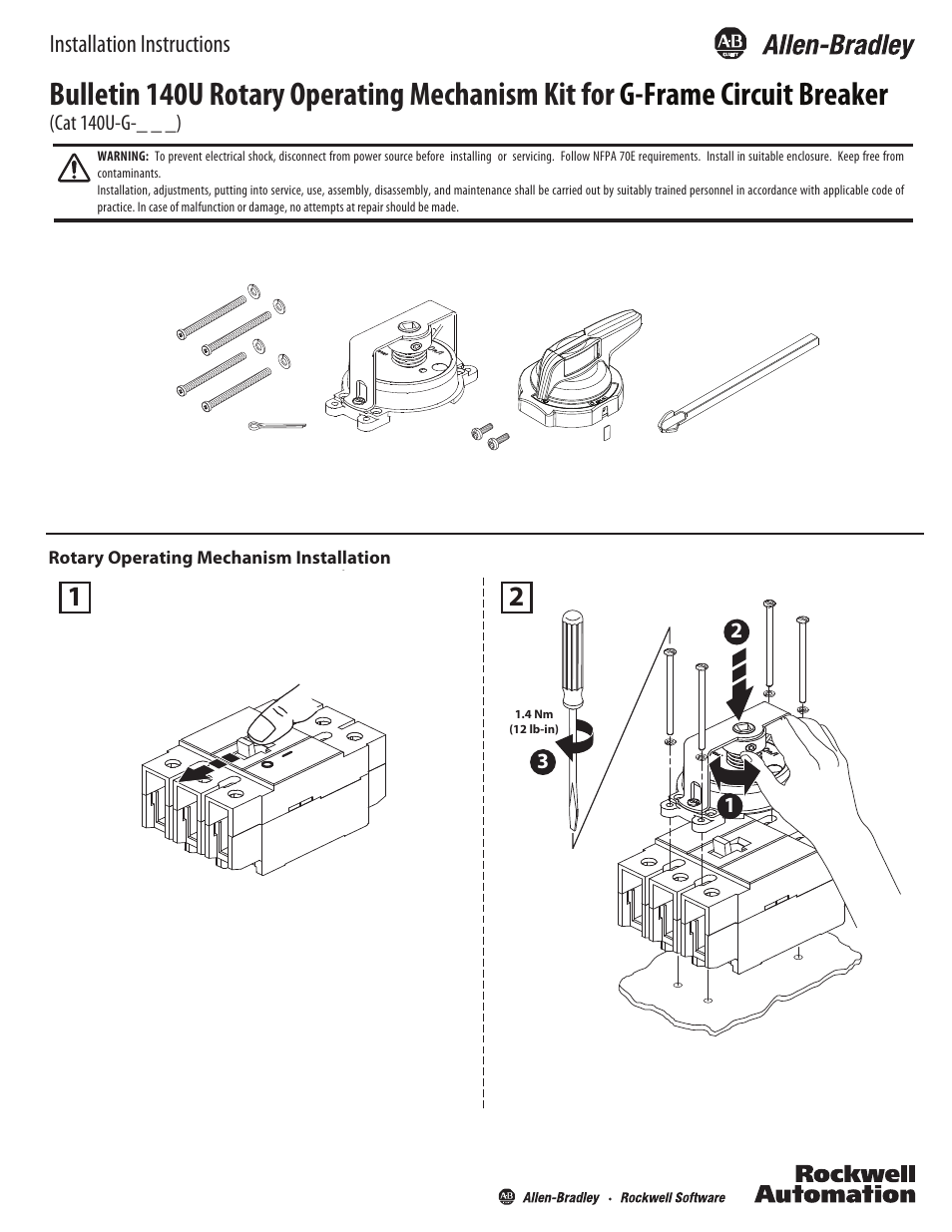 Rockwell Automation 140U-xxx G-Frame C.B. for Variable Depth Rotary Handle Mech. User Manual | 4 pages