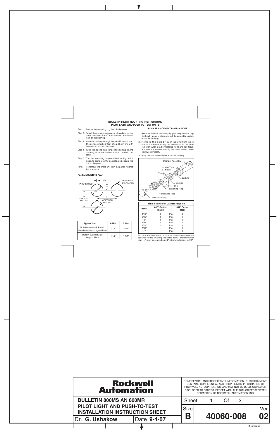 Rockwell Automation 800MR-x_MS-x Pilot Light and Push-To-Test Units User Manual | 2 pages