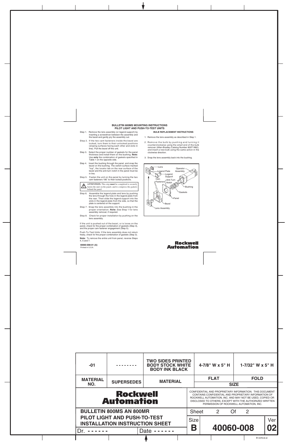 Dr. date, Sheet size ver of 2 2 | Rockwell Automation 800MR-x_MS-x Pilot Light and Push-To-Test Units User Manual | Page 2 / 2