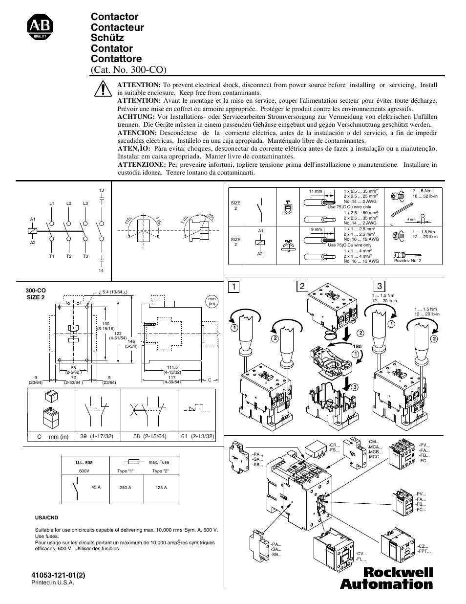 Rockwell Automation 300-CO Size 2 Contactor User Manual | 1 page