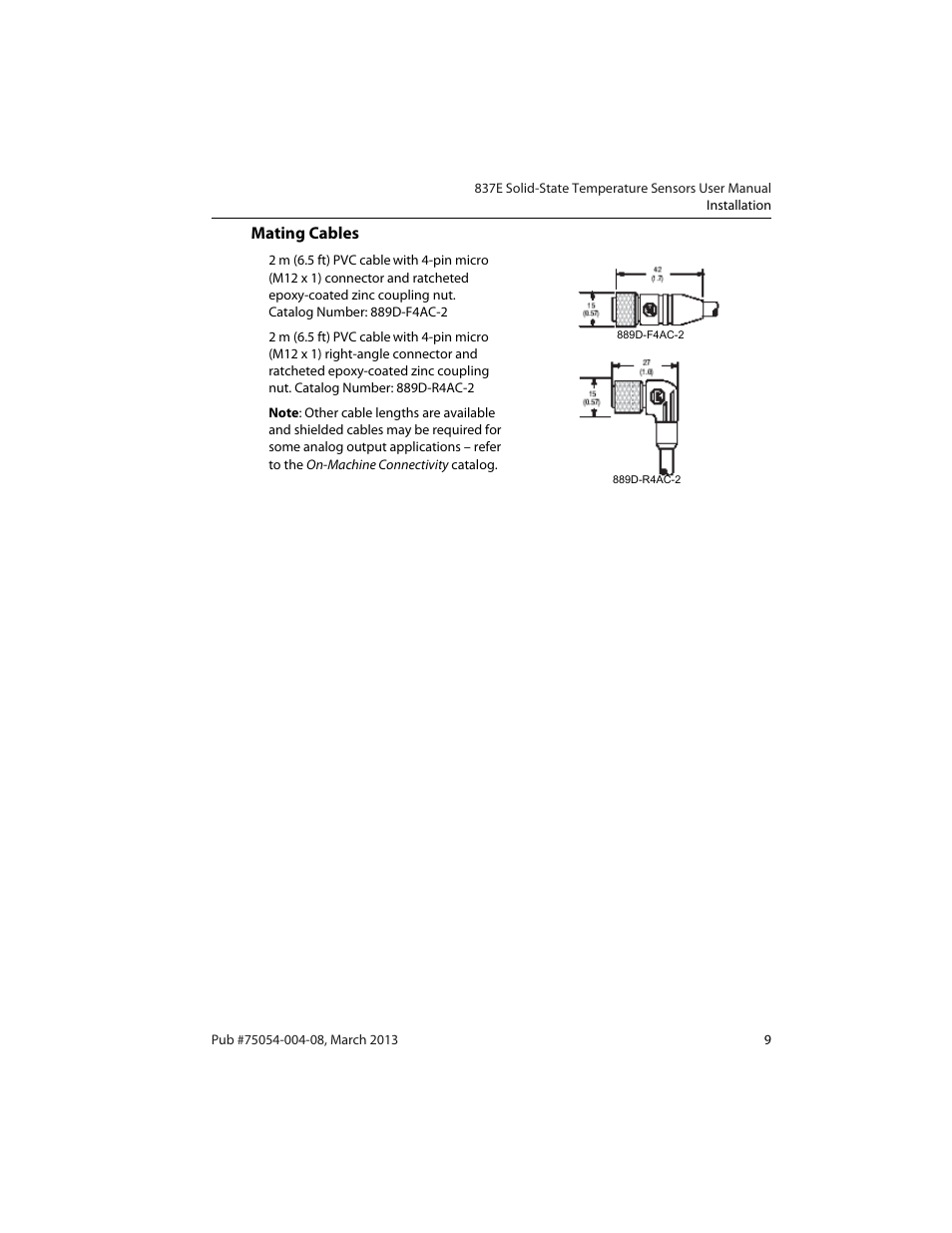 Mating cables | Rockwell Automation 837E Solid-State Temperature Sensors User Manual | Page 11 / 32