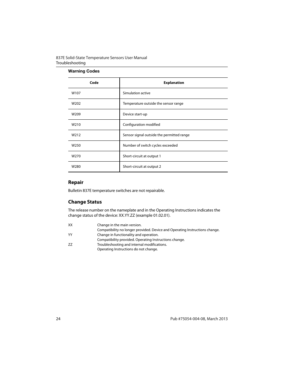 Repair, Change status | Rockwell Automation 837E Solid-State Temperature Sensors User Manual | Page 26 / 32